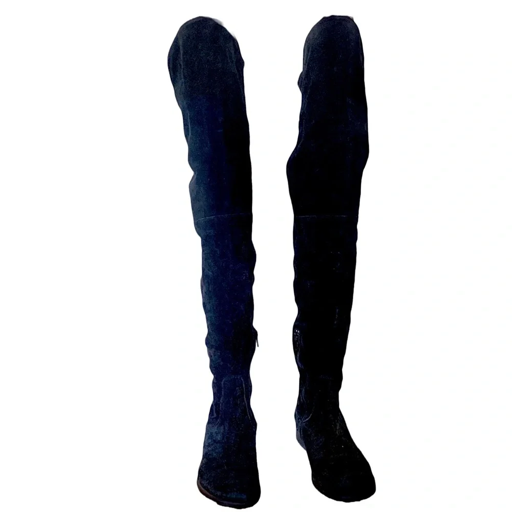 ALCHIMIA DI BALLIN BLACK SUEDE OVER THE KNEE LOW HEEL BOOTS (37.5)